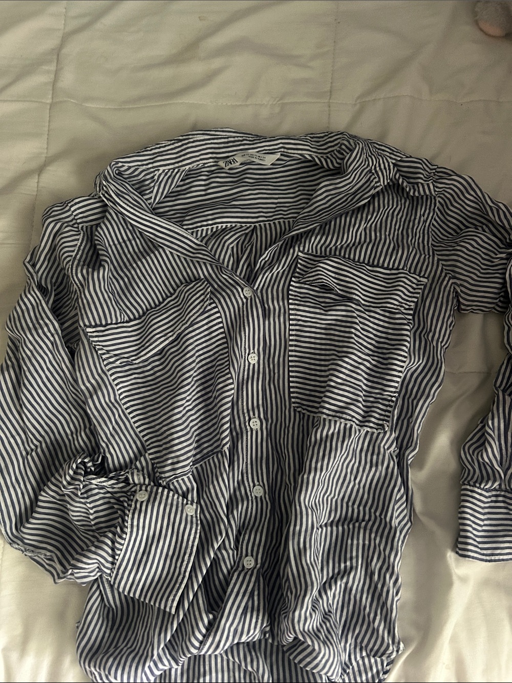 Zara Striped Button-Up Shirt Jacket - Navy & White